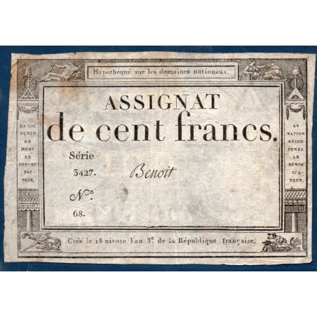 Assignat 100 francs, TB, 18 Nivose an 3 signature Benoit Mus 49