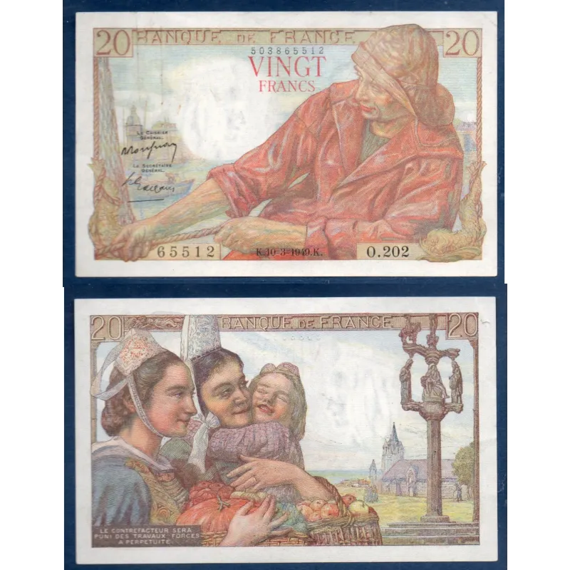 20 Francs Pêcheur, TTB, 10.3.1949 Billet de la banque de France 20 Francs Pêcheur, TTB, 10.3.1949 Billet de la banque de France