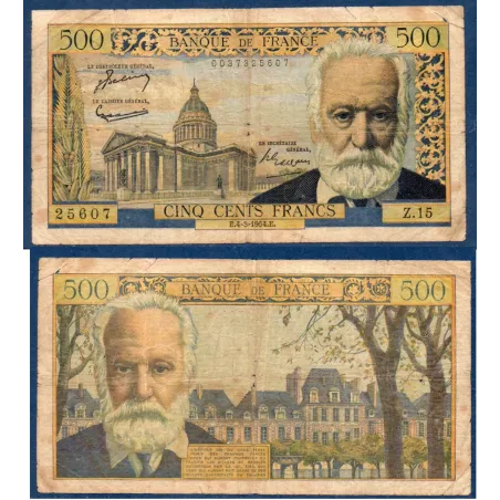 500 Francs Victor Hugo, B, 4.3.1954 Billet de la banque de France