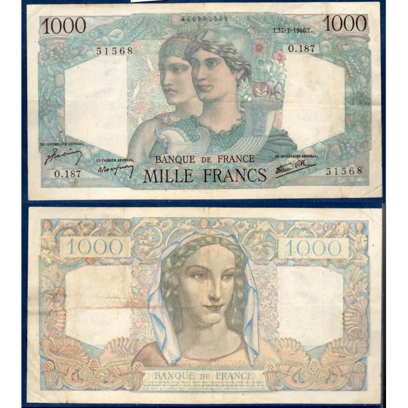 1000 Francs Minerve et Hercule, TB, 17.1.1946 Billet de la banque de France 1000 Francs Minerve et Hercule, TB, 17.1.1946 Billet de la banque de France