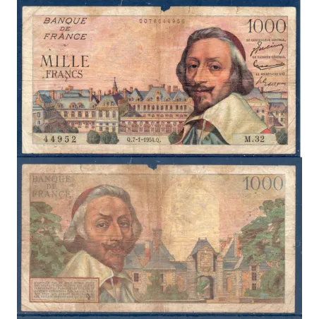 1000 Francs Richelieu, B, 7.1.1954 Billet de la banque de France