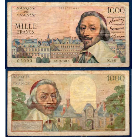 1000 Francs Richelieu, B, 2.12.1954 Billet de la banque de France