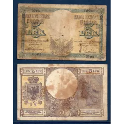 Albanie P.10, B Billet de 5 Leke 1942 occupation italienne