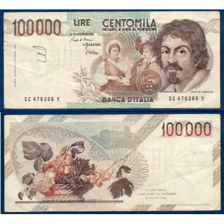 Italie P.110a, TB ecrit Billet de 100000 Lire 1983 Caravaggio