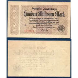 Allemagne P.S1017a, TTB Billet de 100 millions Mark 1923 REICHSBAHN