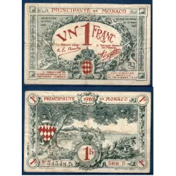 Monaco P.5a, TB Billet de 1 franc 1920 Monte Carlo