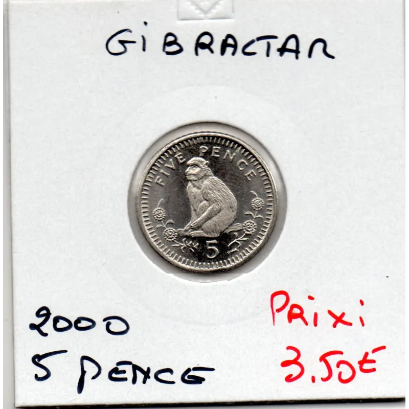 Gibraltar 5 pence 2000 Spl, KM 775 Macaque de Barbarie Gibraltar 5 pence 2000 Spl, KM 775 Macaque de Barbarie