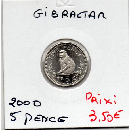 Gibraltar 5 pence 2000 Spl, KM 775 Macaque de Barbarie