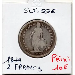 Suisse 2 francs 1874 TB, KM 21 pièce de monnaie