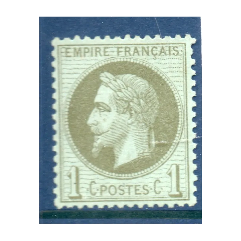Timbre France Yvert No 25 Empire Lauré 1c vert olive Neuf * signé Brun