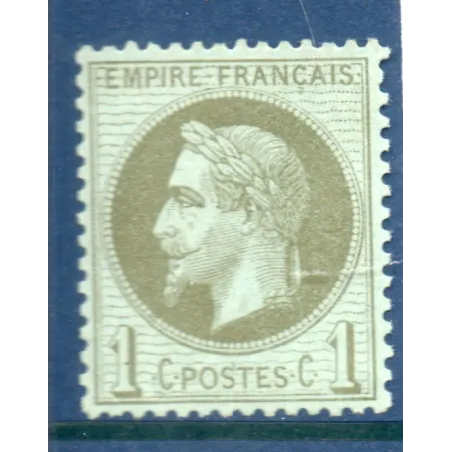 Timbre France Yvert No 25 Empire Lauré 1c vert olive Neuf * signé Brun