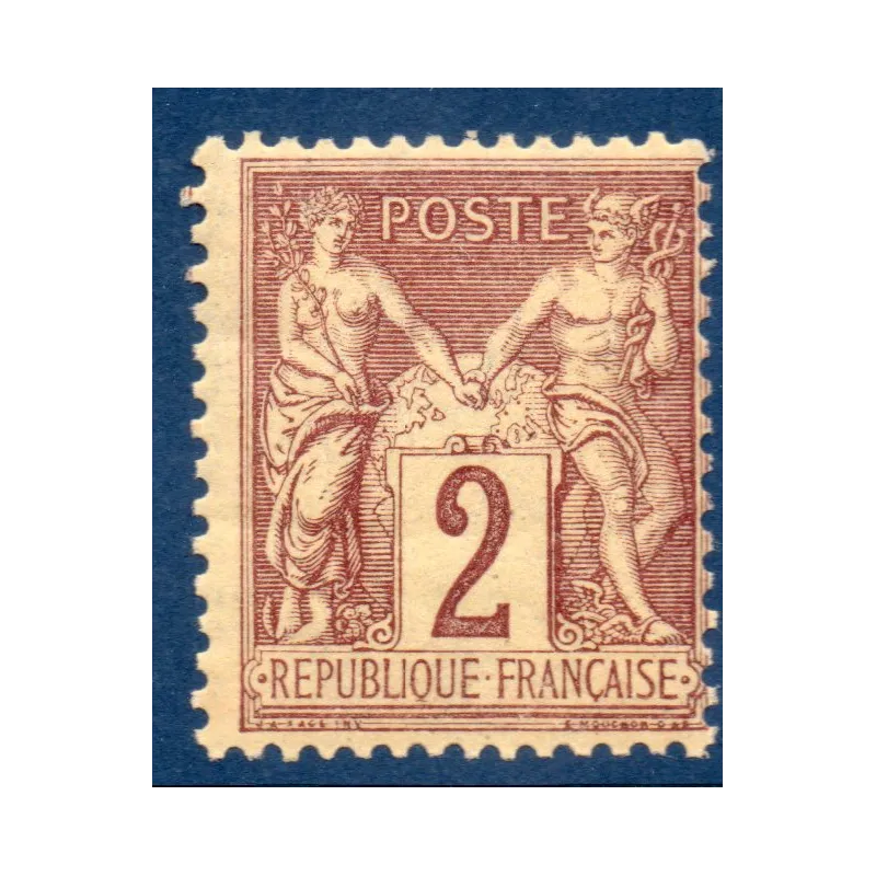 Timbre France Yvert No 85a Type II Sage 2c brun foncéNeuf ** sans charnière tb centré Timbre France Yvert No 85a Type II Sage 2c brun foncéNeuf ** sans charnière tb centré