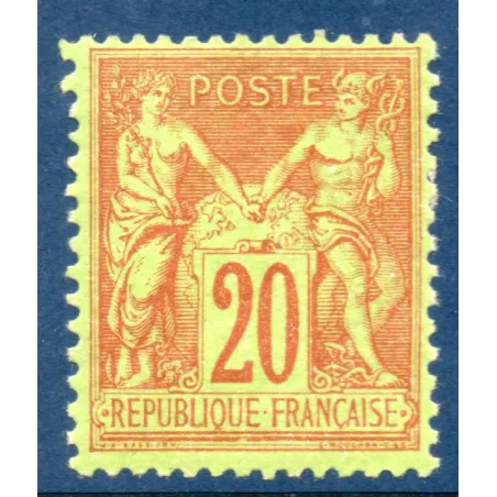 Timbre France Yvert No 96 Type II Sage 20c brique s. vert Neuf ** sans charnière signé