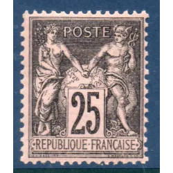 Timbre France Yvert No 97 Type II Sage 25c noir s. rose Neuf ** sans charnière signé