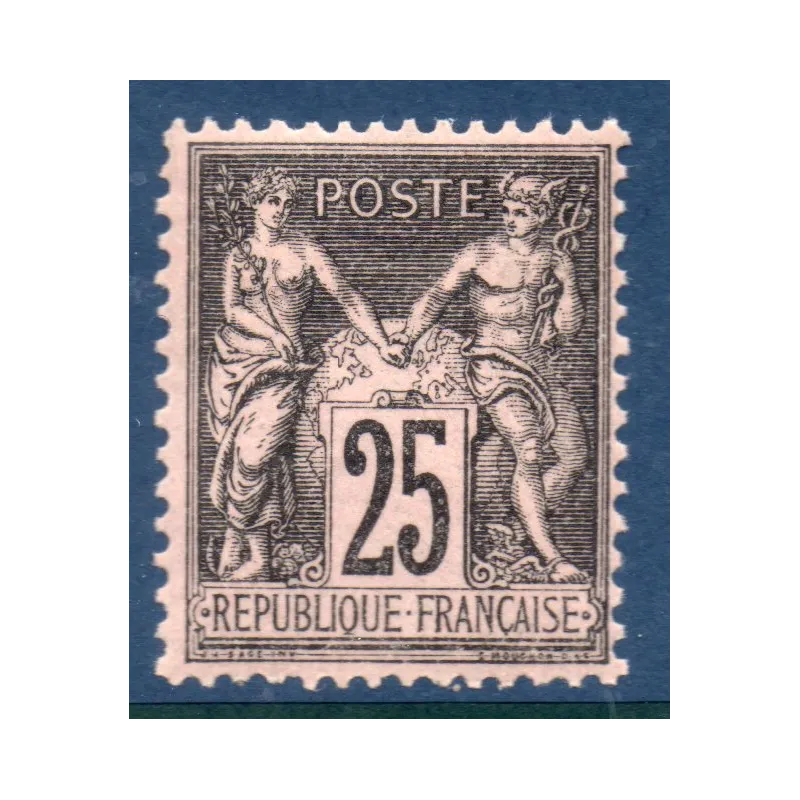 Timbre France Yvert No 97 Type II Sage 25c noir s. rose Neuf ** sans charnière signé