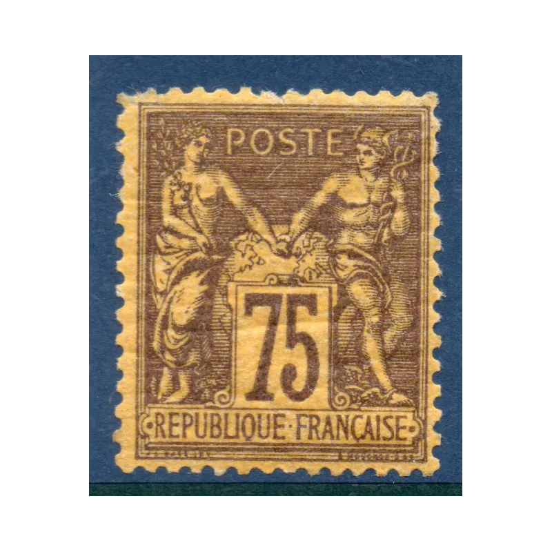 Timbre France Yvert No 99 Type II Sage 75c violet s. orange Neuf * sur charnière dent juste dans l angle Timbre France Yvert No 99 Type II Sage 75c violet s. orange Neuf * sur charnière dent juste dans l angle