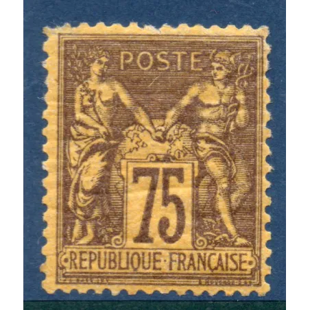 Timbre France Yvert No 99 Type II Sage 75c violet s. orange Neuf * sur charnière dent juste dans l angle