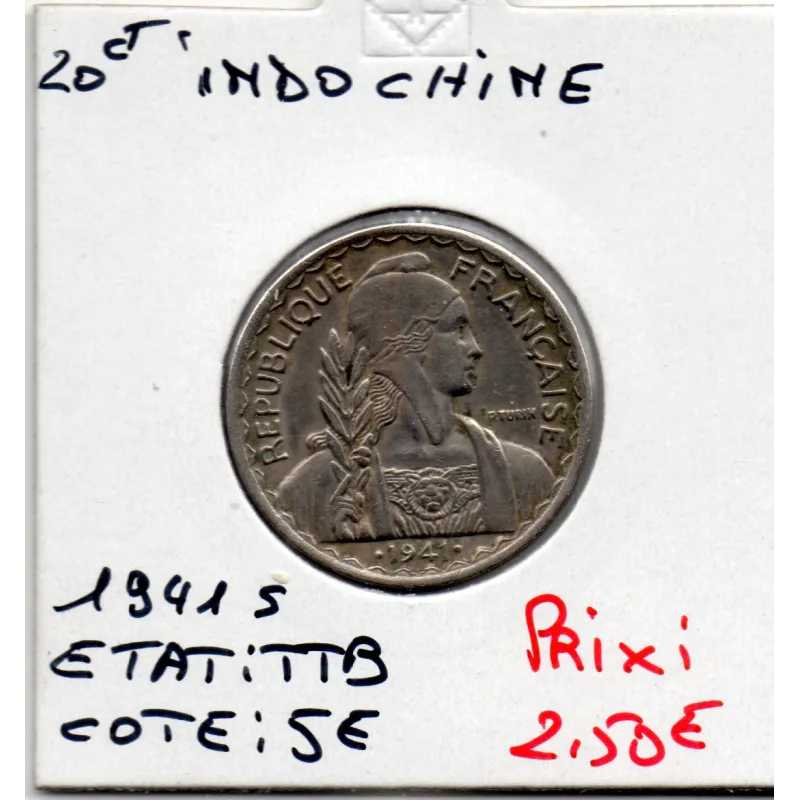 Indochine 20 cents 1941 S non magnétique TTB+, Lec.248