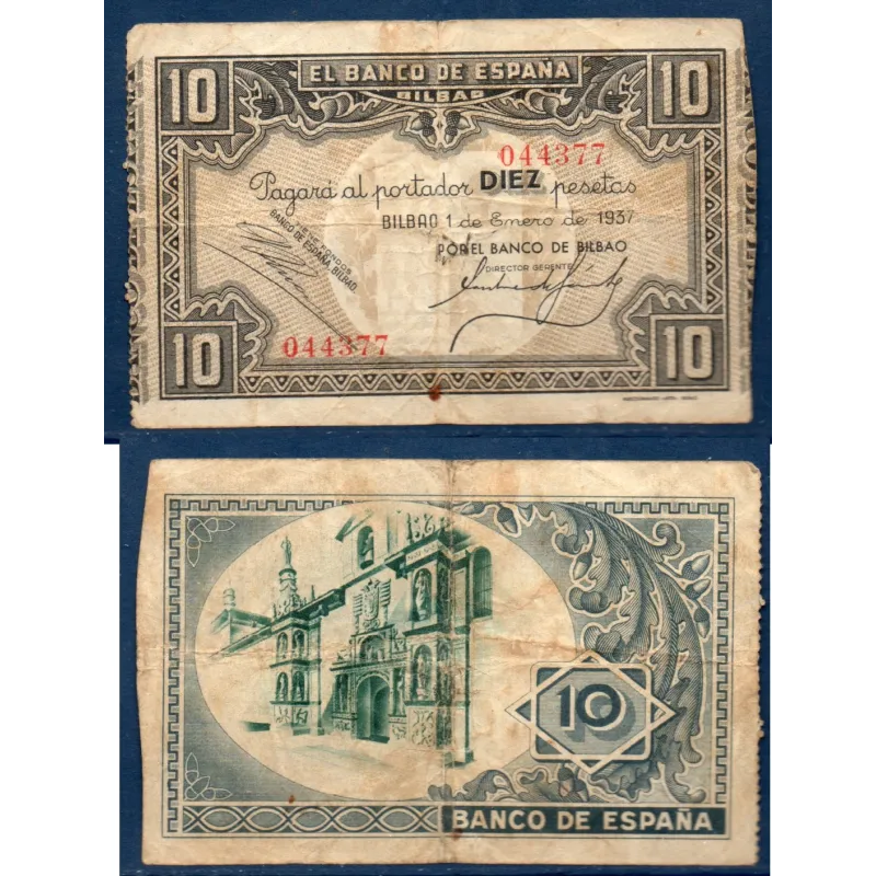 Espagne Bilbao P.S562a, TB Billet de 10 pesetas 1937 Espagne Bilbao P.S562a, TB Billet de 10 pesetas 1937