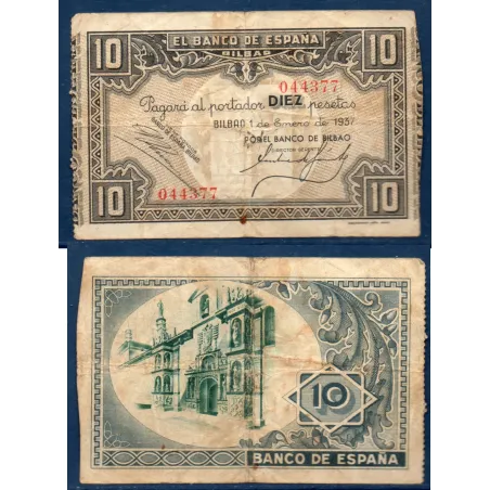 Espagne Bilbao P.S562a, TB Billet de 10 pesetas 1937