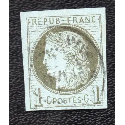 Timbre France Yvert No 39A Émission de Bordeaux 1c olive oblitéré c à d