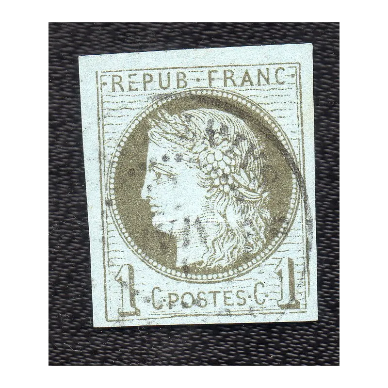 Timbre France Yvert No 39A Émission de Bordeaux 1c olive oblitéré c à d Timbre France Yvert No 39A Émission de Bordeaux 1c olive oblitéré c à d