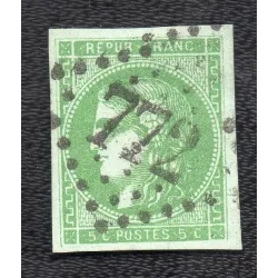Timbre France Yvert No 42B Émission de Bordeaux 5c vert-jaune Oblitéré gros chiffres signé Brun
