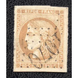 Timbre France Yvert No 43A Émission de Bordeaux 10c bistre Oblitéré gros chiffres 1070