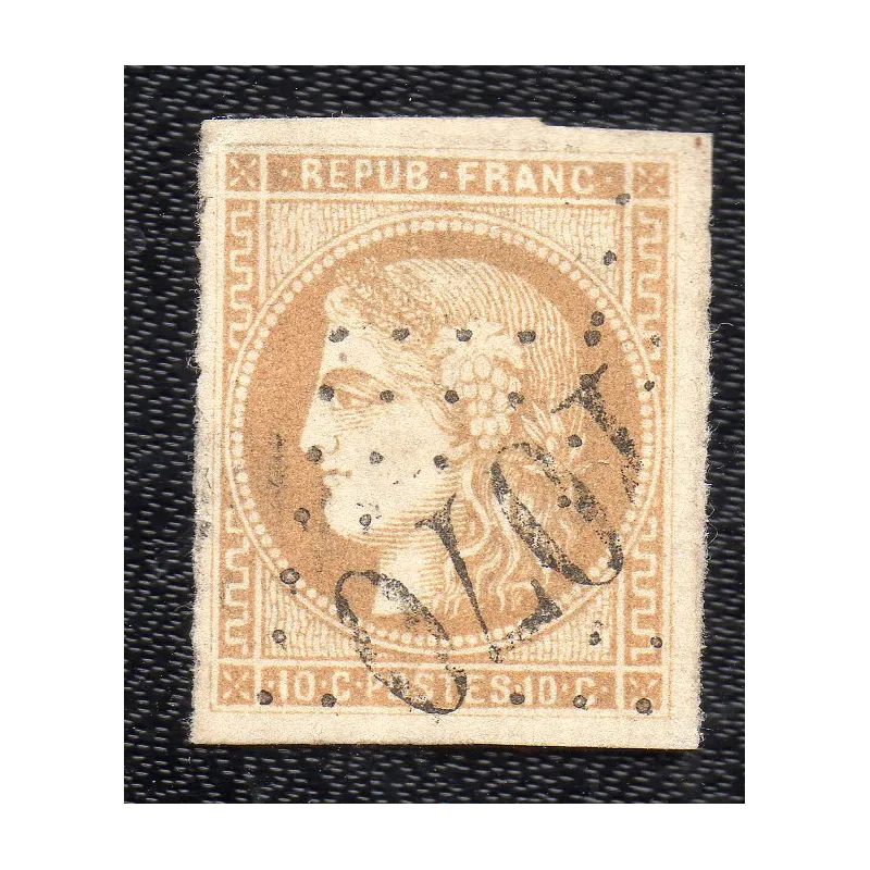 Timbre France Yvert No 43A Émission de Bordeaux 10c bistre Oblitéré gros chiffres 1070 Timbre France Yvert No 43A Émission de Bordeaux 10c bistre Oblitéré gros chiffres 1070
