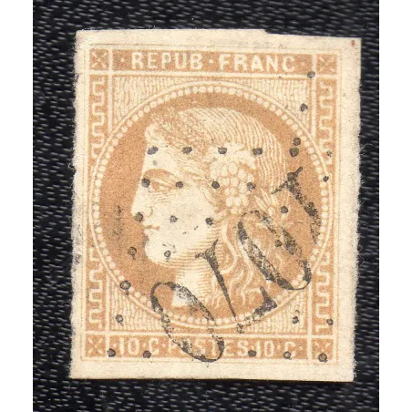 Timbre France Yvert No 43A Émission de Bordeaux 10c bistre Oblitéré gros chiffres 1070