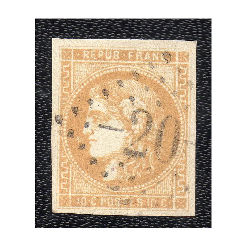 Timbre France Yvert No 43B Émission de Bordeaux 10c bistre-jaune Oblitéré GC 20