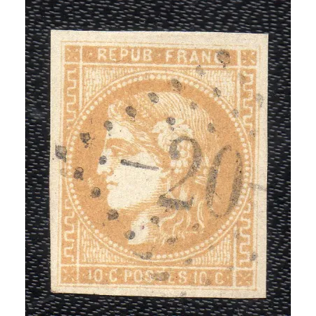Timbre France Yvert No 43B Émission de Bordeaux 10c bistre-jaune Oblitéré GC 20