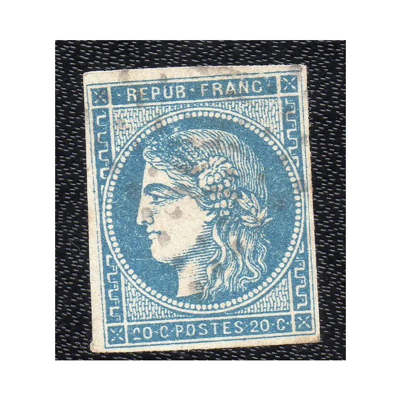 Timbre France Yvert No 45B Émission de Bordeaux 20c bleu Oblitéré gros chiffres