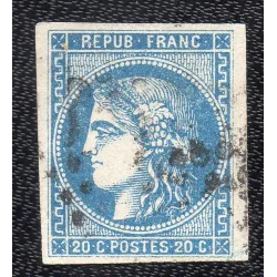 Timbre France Yvert No 46B Émission de Bordeaux 20c bleu Oblitéré