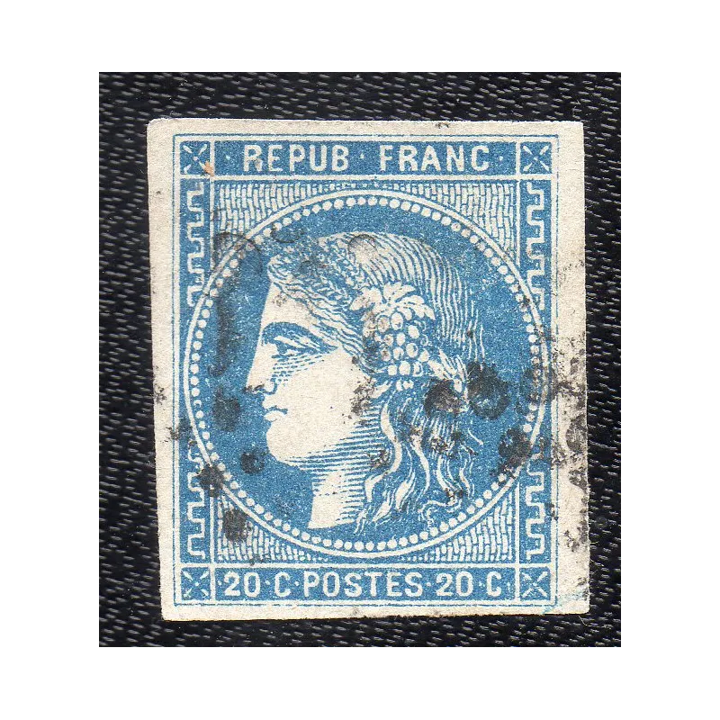 Timbre France Yvert No 46B Émission de Bordeaux 20c bleu Oblitéré Timbre France Yvert No 46B Émission de Bordeaux 20c bleu Oblitéré