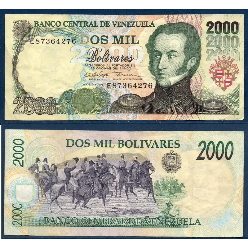 Venezuela P.77c, TTB Billet de 2000 Bolivares 6.8.1998 Antonio de Sucre