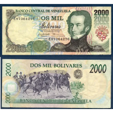 Venezuela P.77c, TTB Billet de 2000 Bolivares 6.8.1998 Antonio de Sucre