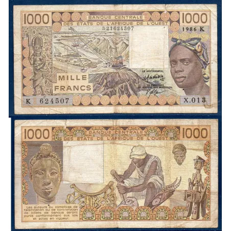 BCEAO Pick N°707Kg pour le Senegal, TB Billet de 1000 Francs CFA 1986 Sculpteur