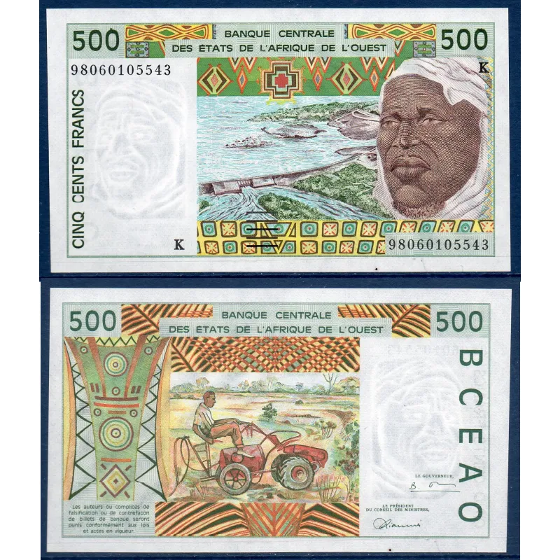 BCEAO P.710Ki Senegal, Spl, Billet de 500 Francs CFA 1998 tracteur