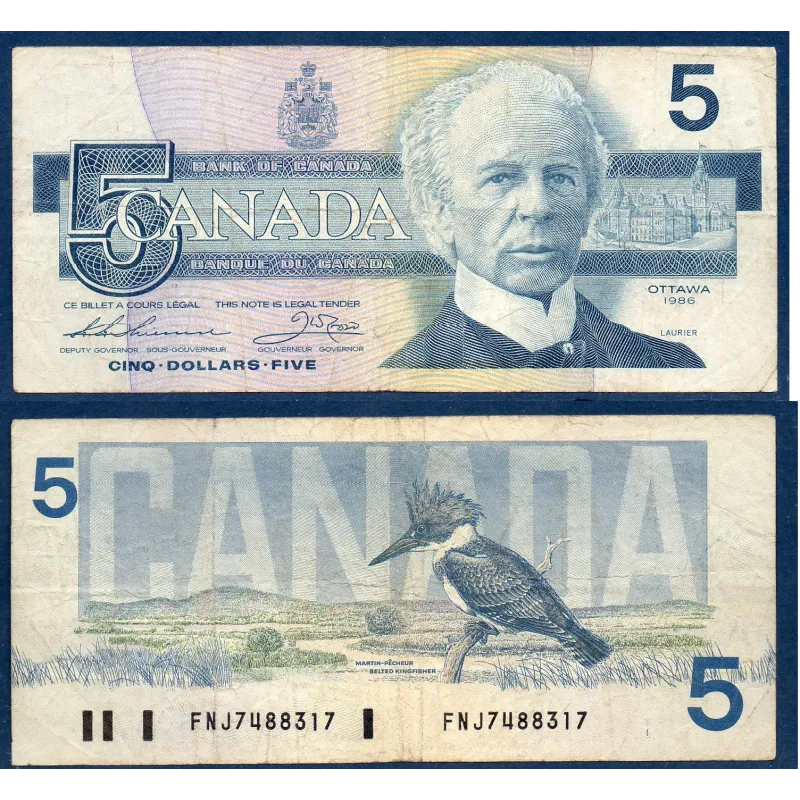Canada P.95a2, TB Billet de 5 dollar 1986 Sir Wilfrid Laurier Canada P.95a2, TB Billet de 5 dollar 1986 Sir Wilfrid Laurier