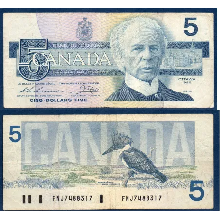 Canada P.95a2, TB Billet de 5 dollar 1986 Sir Wilfrid Laurier