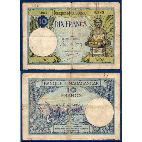 cMadagascar P.36, TB, Billet de 10 Francs 1937-1947 Labour