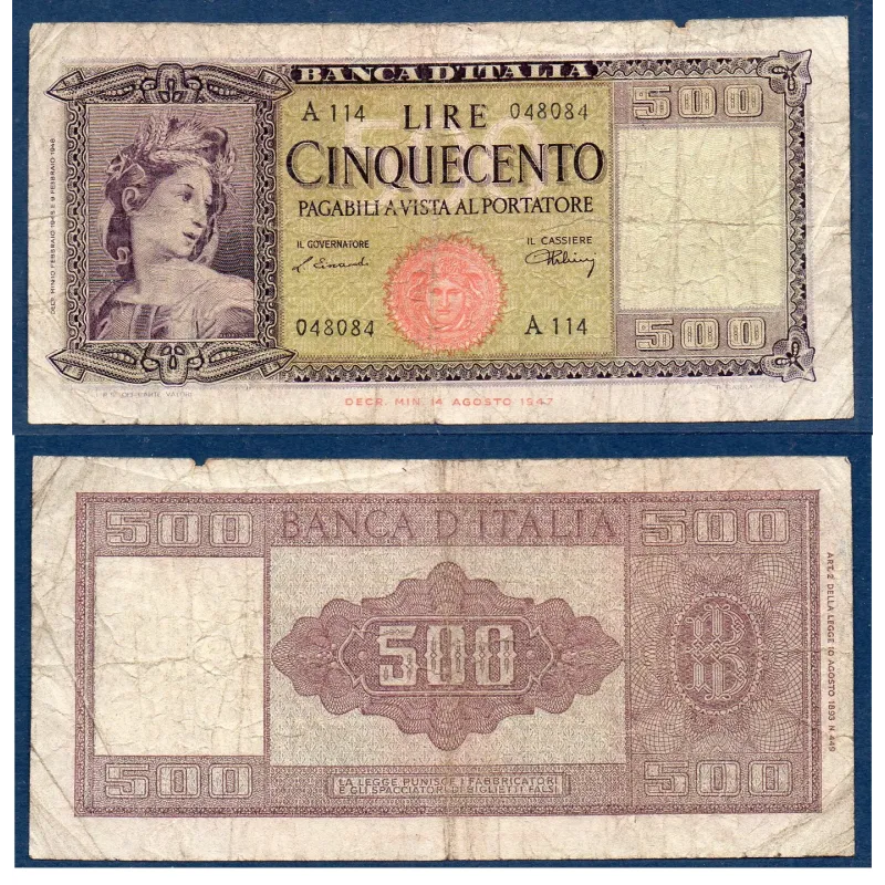 Italie Pick N°80a, B Billet de banque de 500 Lire 1947 Italie Pick N°80a, B Billet de banque de 500 Lire 1947