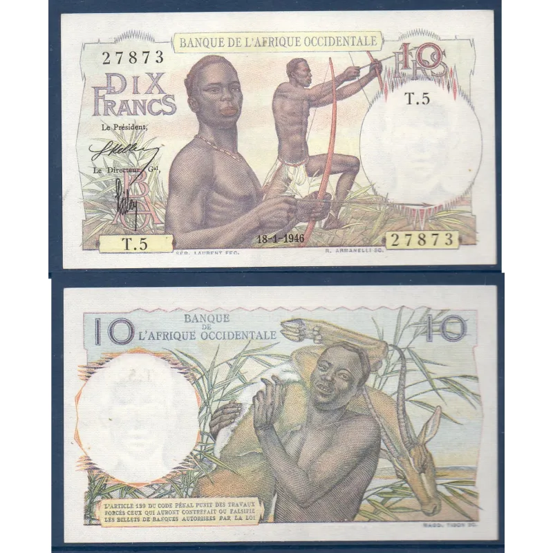 AOF Pick 37, Sup Billet de banque de 10 Francs 18.1.1946 AOF Pick 37, Sup Billet de banque de 10 Francs 18.1.1946