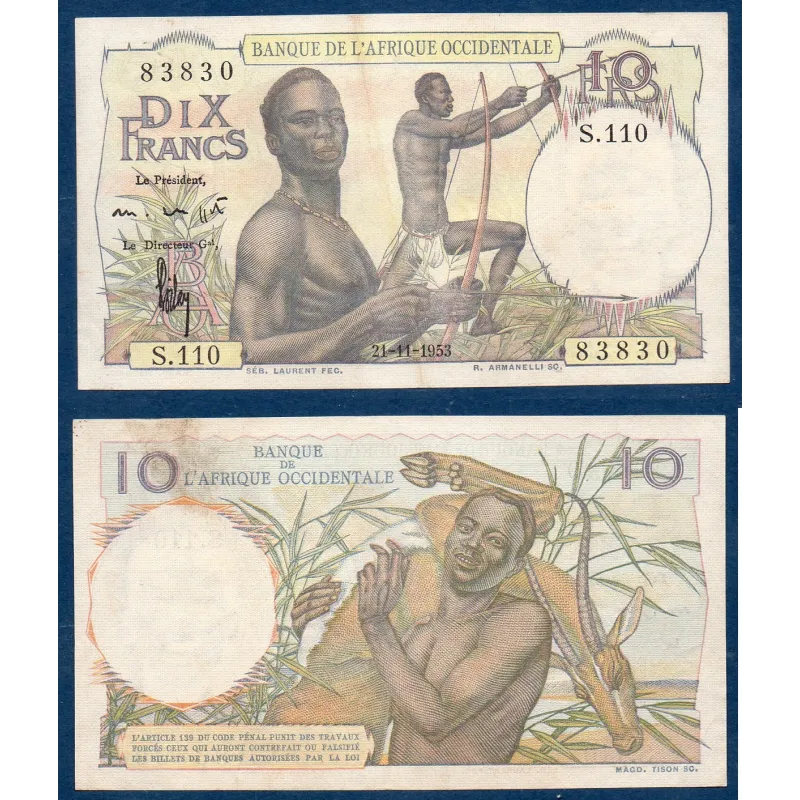 AOF P.37a, Billet de 10 Francs 21.11.1953 chasseurs AOF P.37a, Billet de 10 Francs 21.11.1953 chasseurs