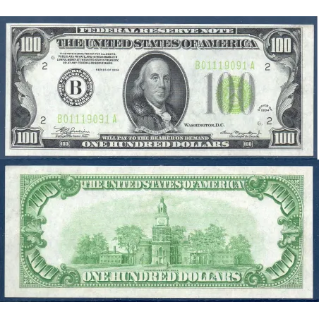 Etats Unis P.433L New York, Spl Billet de 100 dollars 1934 Sceau vert clair série B