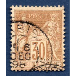 Timbre France Yvert No 80 Type II Sage 30c brun-jaune Oblitéré