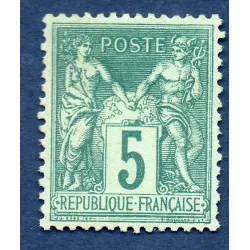 Timbre France Yvert No 75 Type II Sage 5c vert Neuf (*) sans gomme