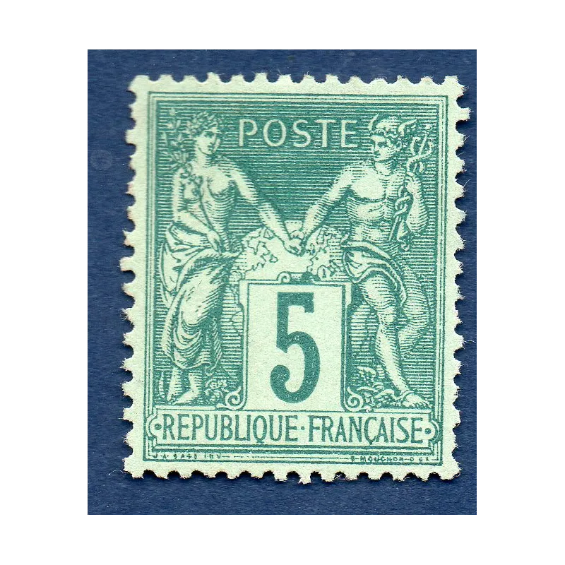 Timbre France Yvert No 75 Type II Sage 5c vert Neuf (*) sans gomme Timbre France Yvert No 75 Type II Sage 5c vert Neuf (*) sans gomme