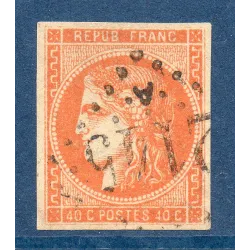 Timbre France Yvert No 48 Émission de Bordeaux 40c orange Oblitéré gros chiffres